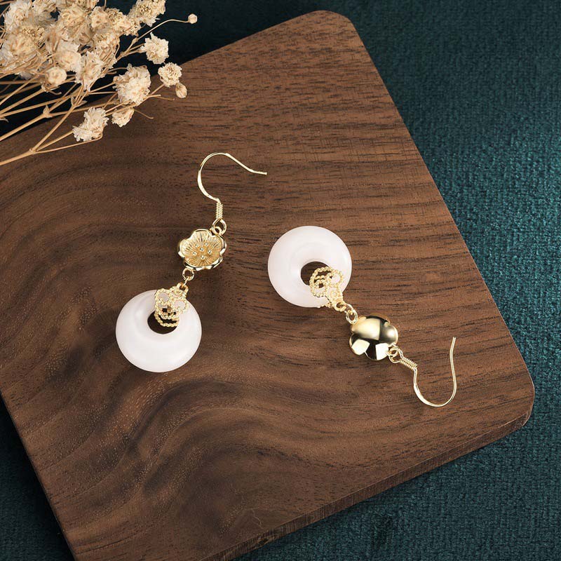 FengShui White Jade Blessing Drop Earrings - Image 23