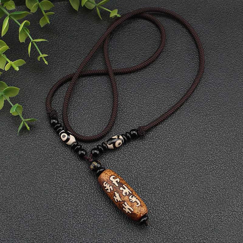 Tibet Om Mani Padme Hum Dzi Bead Avalokitesvara Pattern Wealth Necklace Pendant - Image 11