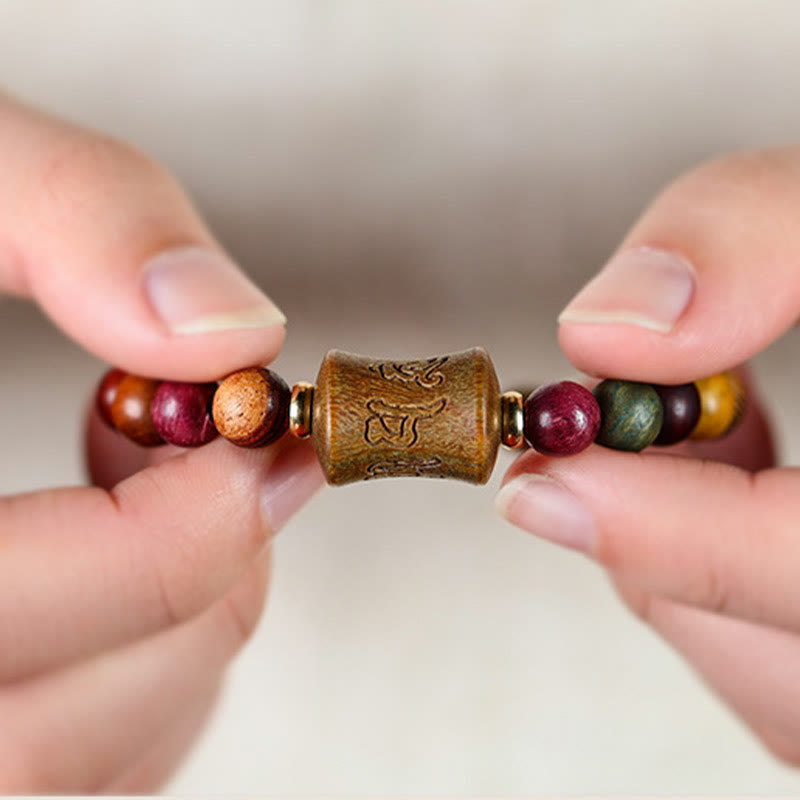 Tibet Multicolored Sandalwood Om Mani Padme Hum Protection Bracelet - Image 3