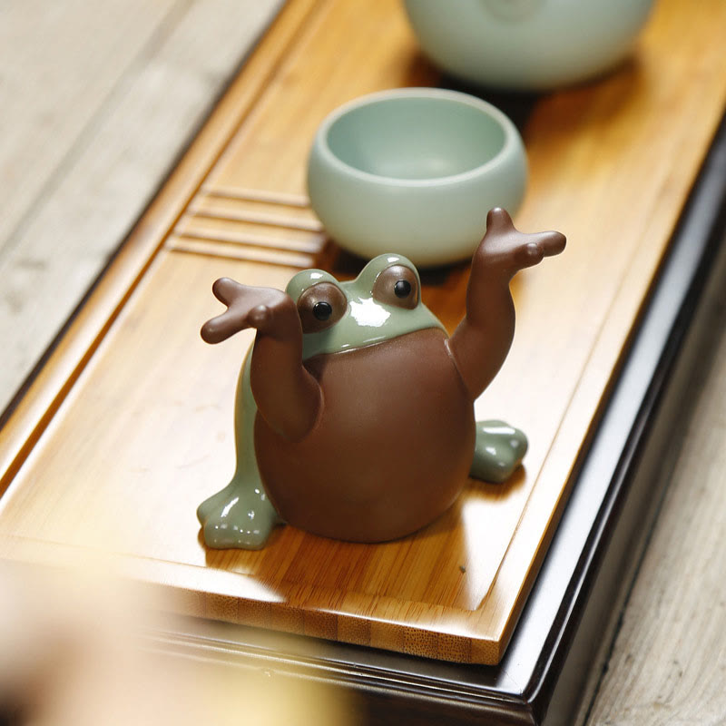 FengShui Wealth Lucky Cute Frog Ceramic Tea Pet Figurine Decoration