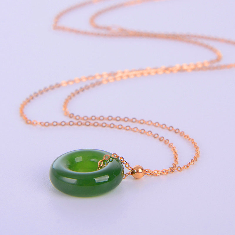 Round Cyan Jade Healing 14k Gold Plated Copper Necklace Pendant - Image 9
