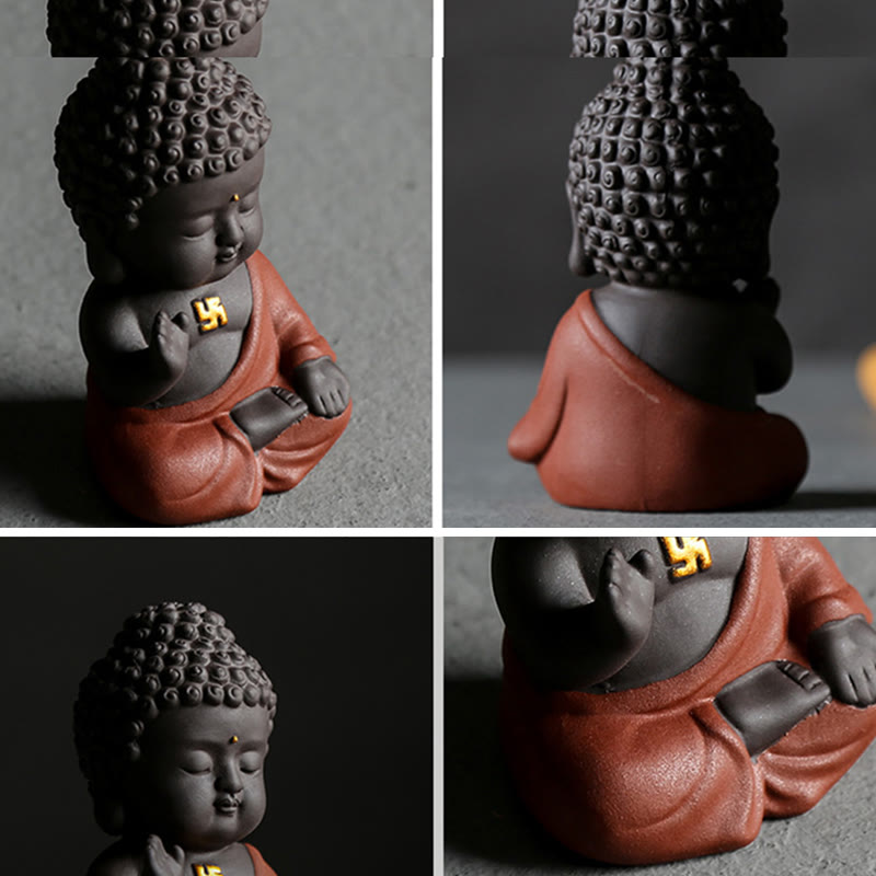 Small Buddha Serenity Purple Clay Home Desk Decoration - Image 7