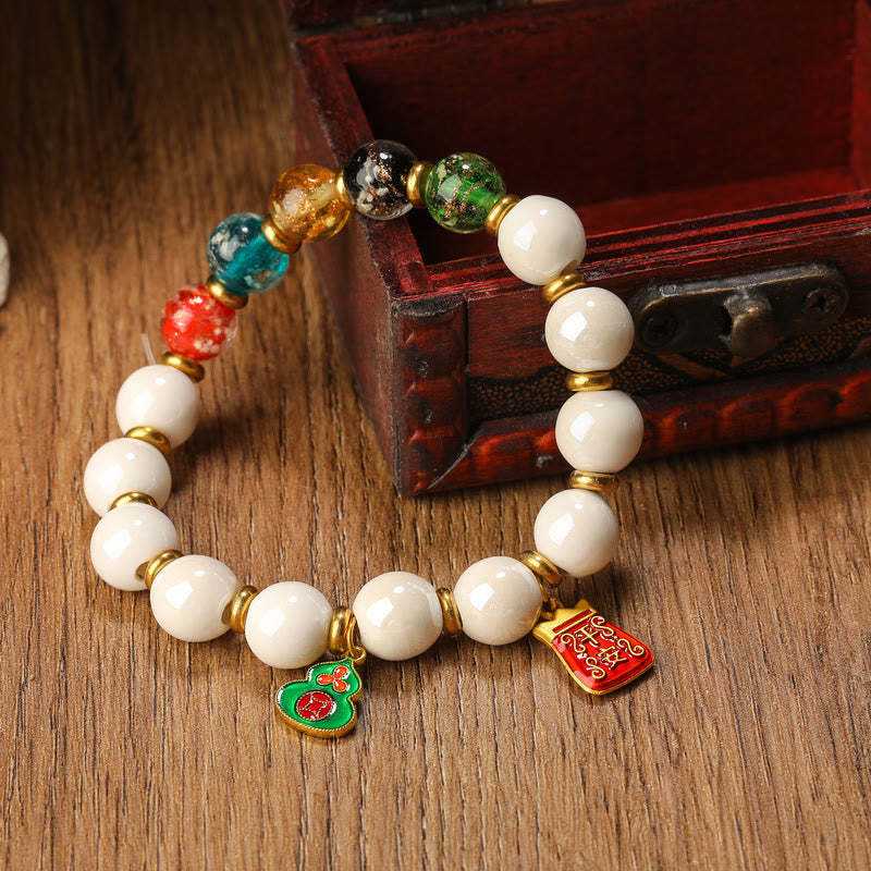 Tibetan Incense Ash Porcelain Luminous Fluorescent Liuli Glass Bead Gourd Copper Coin Charm Peace Bracelet - Image 8