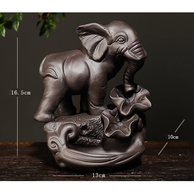 Tibetan Elephant Purple Clay Backflow Smoke Fountain Peace Healing Incense Burner Decoration - Image 7