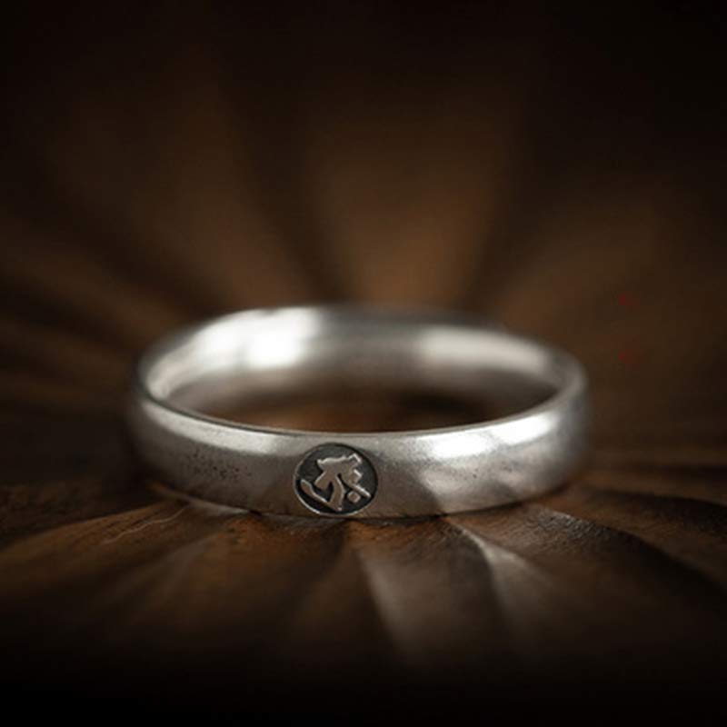 925 Sterling Silver Chinese Zodiac Natal Buddha Blessing Couple Ring - Image 12