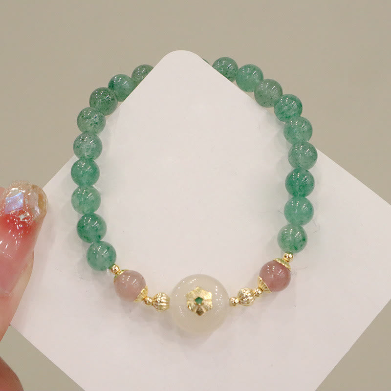 Natural Green Strawberry Quartz Chalcedony Flower Gratitude Bracelet