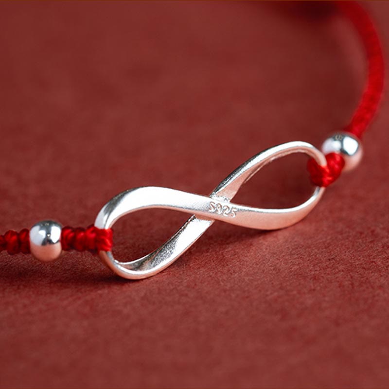 925 Sterling Silver Endless Knot Protection Luck Red String Bracelet Anklet - Image 8
