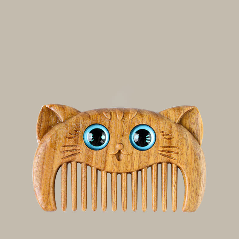 Simple Cat Pattern Green Sandalwood Cure Portable Comb - Image 13