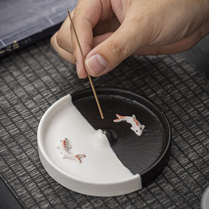 Koi Fish Pattern Spiritual Healing Ceramic Incense Stick Burner Decoration - Image 6