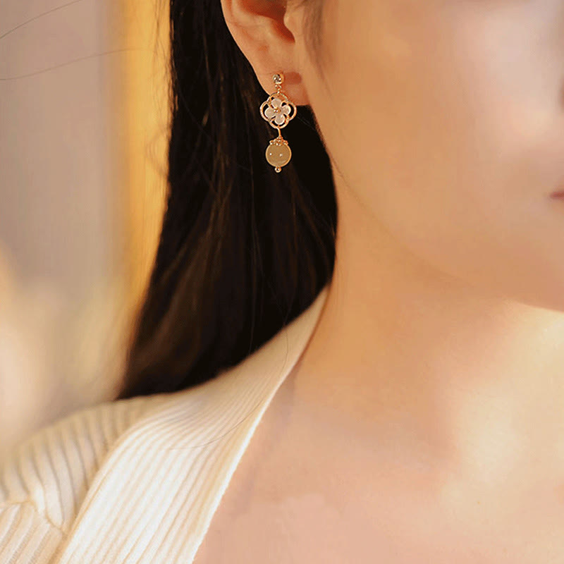 Tridacna Stone Flower Jade Bead Blessing Drop Earrings - Image 6