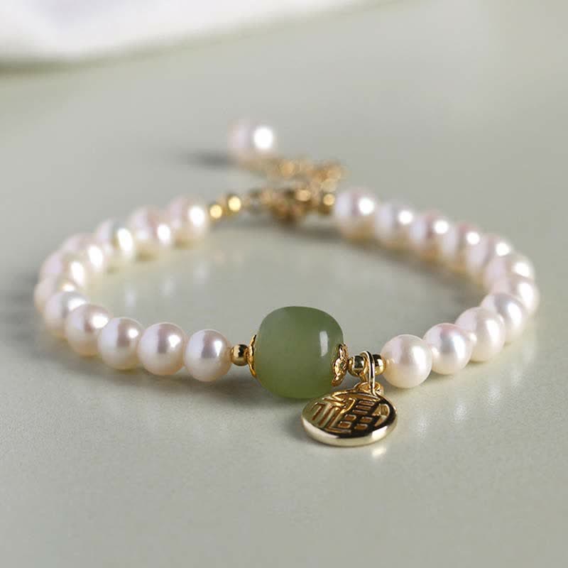 Natural Pearl Hetian Jade Happiness Healing Bead Bracelet