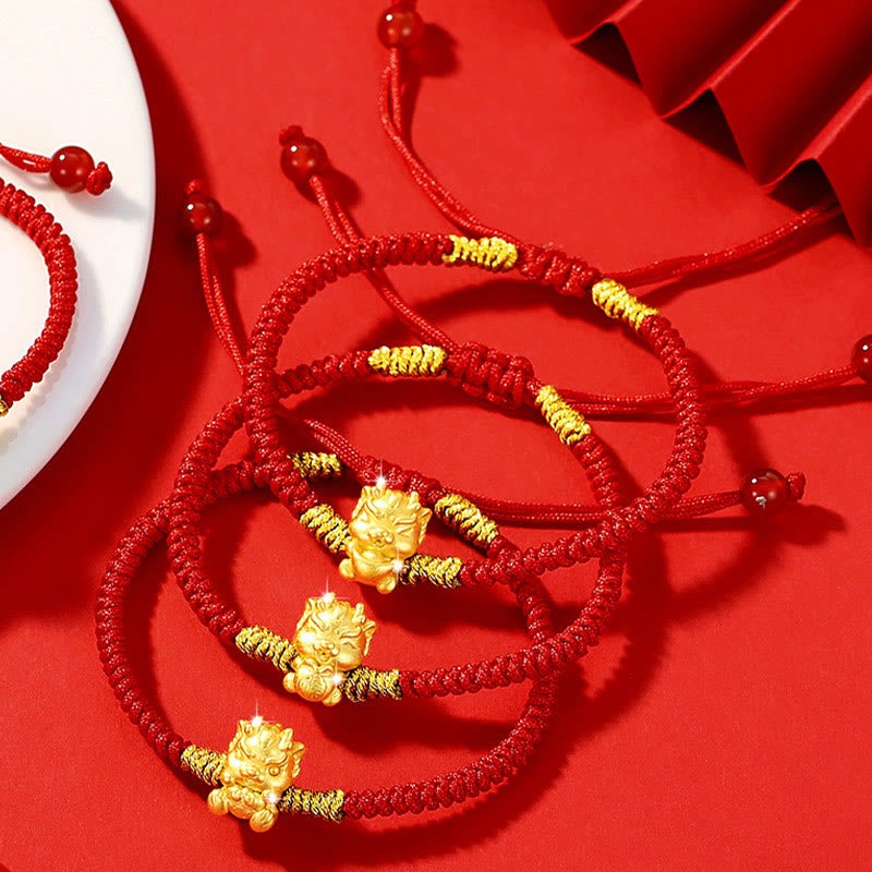 999 Sterling Silver Year of the Dragon Copper Coin Fortune Dragon Fu Character Luck Handcrafted Red String Braided Bracelet - Image 6