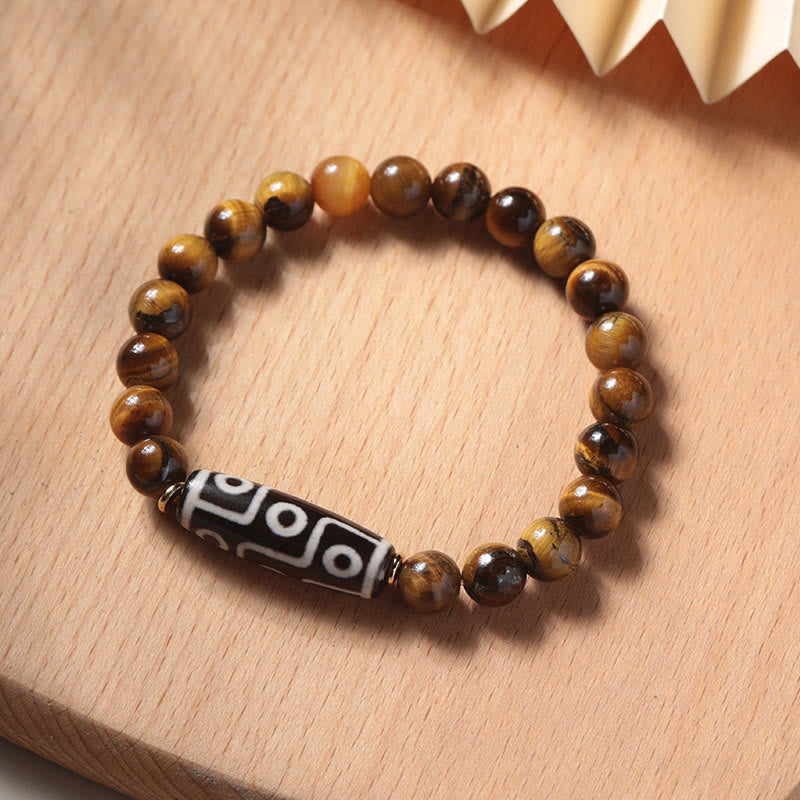 Tibetan Tiger Eye Tourmaline Nine-Eye Dzi Bead Protection Bracelet