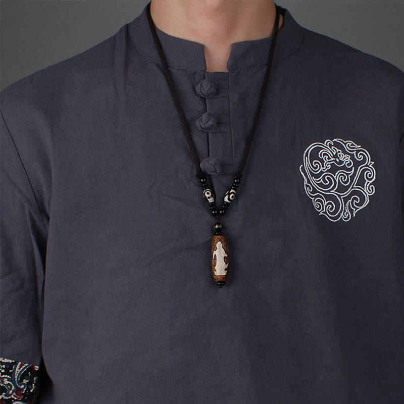 Tibet Om Mani Padme Hum Dzi Bead Avalokitesvara Pattern Wealth Necklace Pendant - Image 9