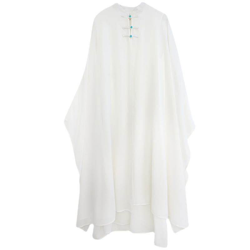 2Pcs Frog-Button Long Sleeve Midi Dress Wide Leg Pants Chiffon Zen Women's Set - Image 16