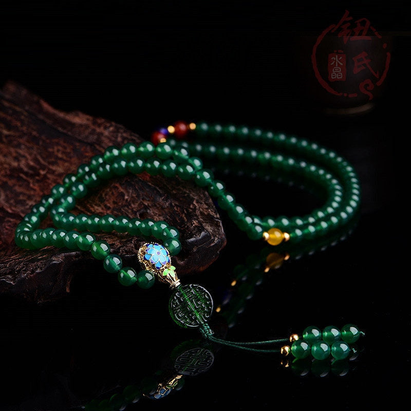 108 Mala Beads Natural Green Agate Power Support Bracelet - Image 4