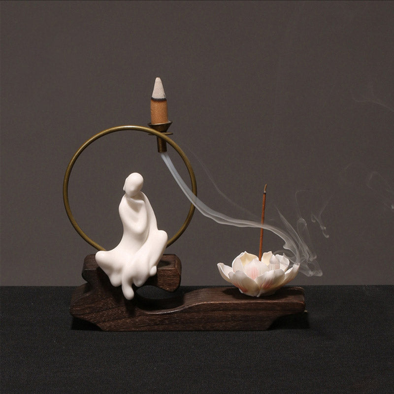 Ceramic Lotus Healing Meditation Incense Burner Decoration - Image 3
