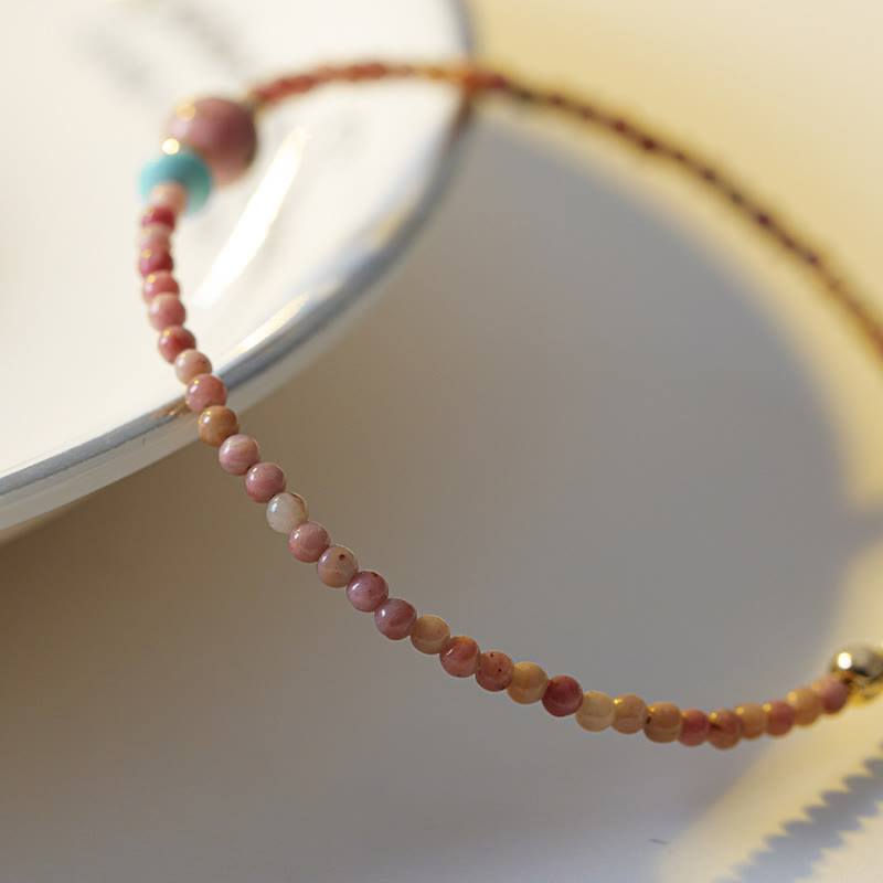14K Gold Plated Natural Rhodonite Loving Energy Chain Bracelet - Image 3