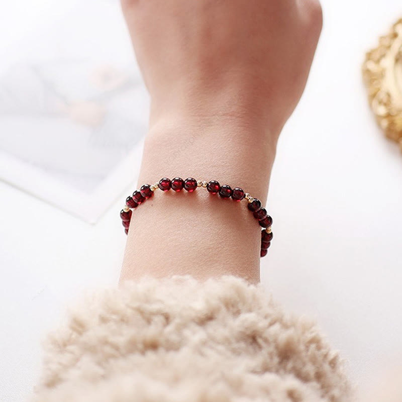 14K Gold Plated Alloy Natural Garnet Calm Bracelet - Image 7