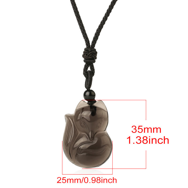Natural Black Obsidian Tiger Eye Ice Obsidian Fox Pendant Amulet Necklace - Image 14
