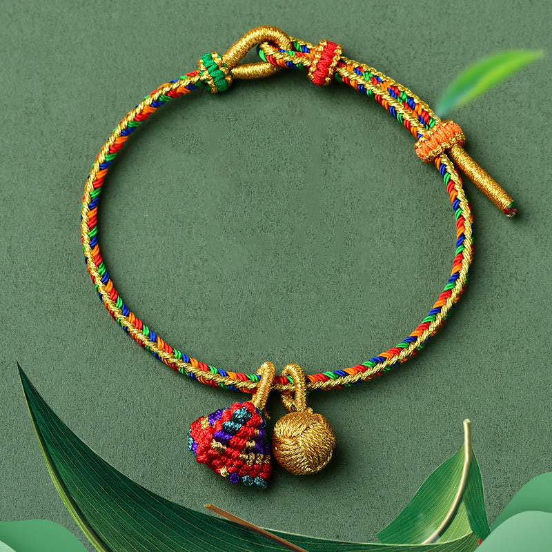 Colorful Rope Luck Handmade Zongzi Golden Ball Charm Bracelet - Image 13