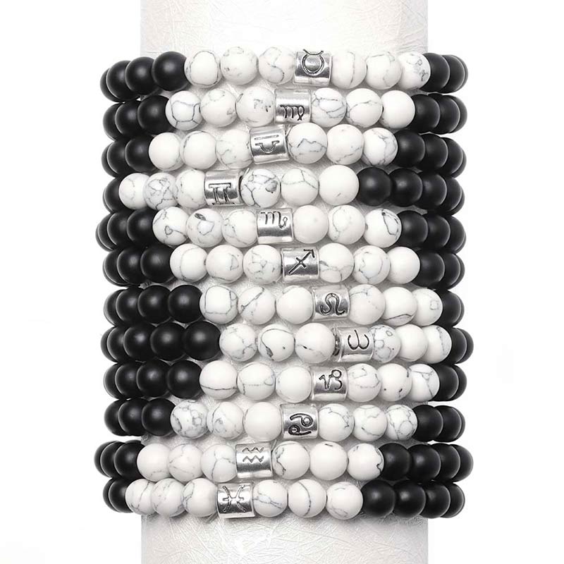 12 Constellations of the Zodiac Natural Frosted Stone White Turquoise Bead Fortune Bracelet - Image 18