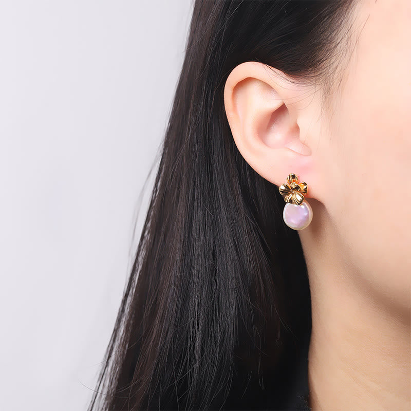 925 Sterling Silver Natural Baroque Pearl Flower Healing Drop Earrings - Image 8