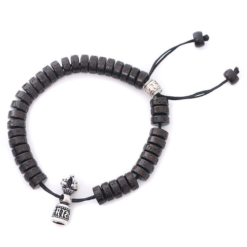 Tibet Coconut Shell Carved Om Mani Padme Hum Dorje Vajra Bell Happiness String Bracelet - Image 4