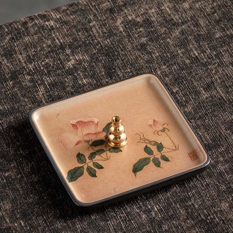 Mountain Lake Flower Leaf Healing Ceramic Plate Tray Stick Incense Burner Decoration - Image 24