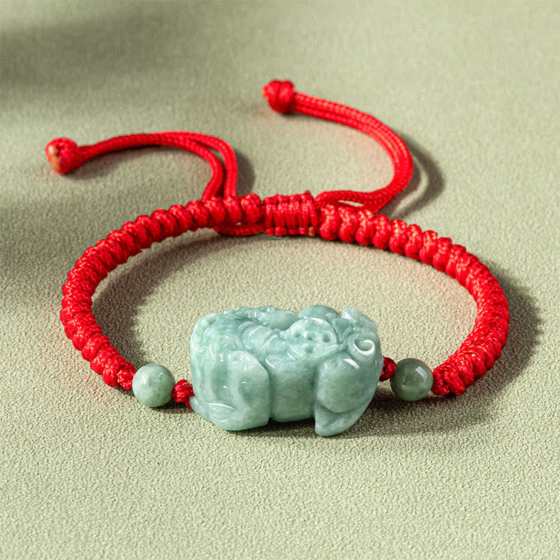 Handmade Natural Jade PiXiu Protection King Kong Knot Braided String Bracelet
