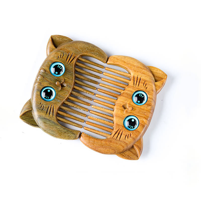 Simple Cat Pattern Green Sandalwood Cure Portable Comb - Image 9