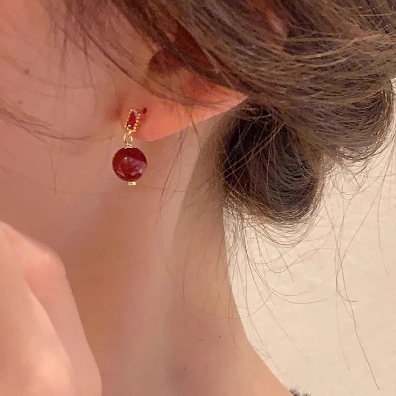 925 Sterling Silver Posts 14K Gold Filled Cinnabar Bead Zircon Calm Earrings - Image 6