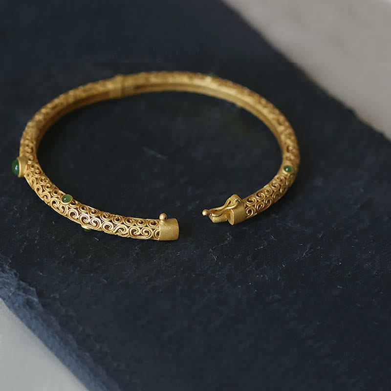 Cyan Jade Copper Auspicious Clouds Calm Healing Bracelet Bangle - Image 6