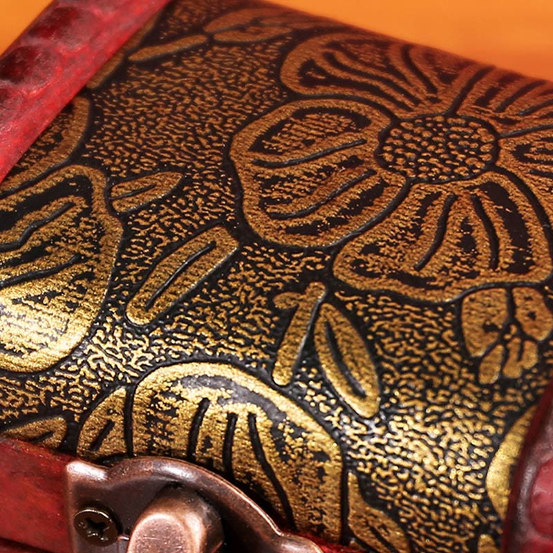 Retro Small Wood Jewelry Box Lotus Golden Grape Copper Coin Daffodil Grass Flower Jewelry Storage Box - Image 4