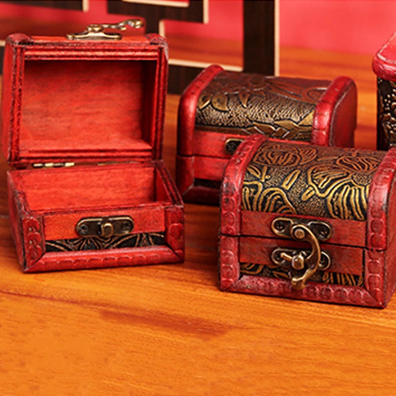 Retro Small Wood Jewelry Box Lotus Golden Grape Copper Coin Daffodil Grass Flower Jewelry Storage Box - Image 6