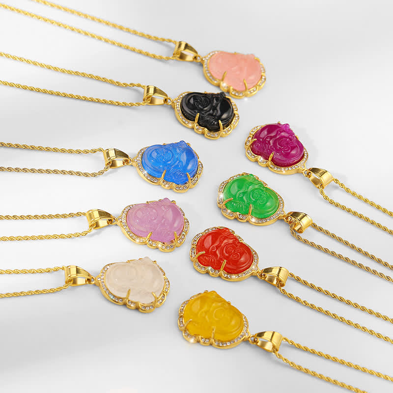 18K Gold Filled Laughing Buddha Jade Luck Necklace Chain Pendant - Image 19