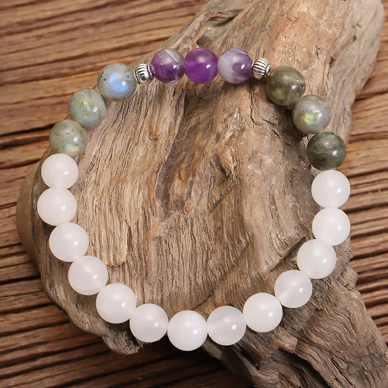 108 Mala Beads White Agate Amethyst Black Glitter Stone Protection Bracelet - Image 3