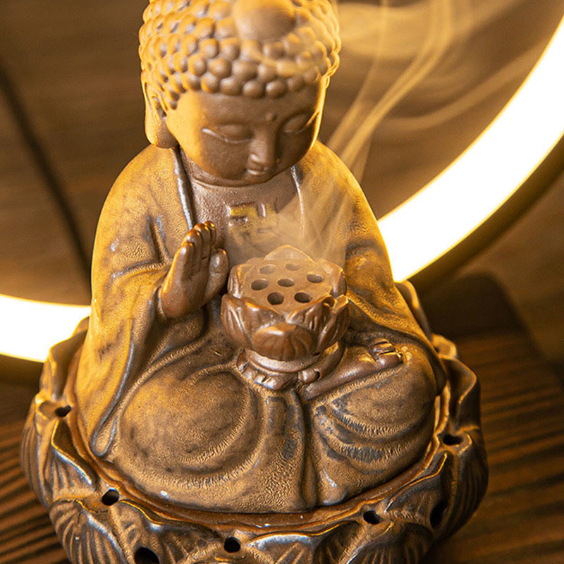 Buddha Lotus Backflow Smoke Fountain Ceramic Blessing Incense Burner With Light Decoration - Image 12