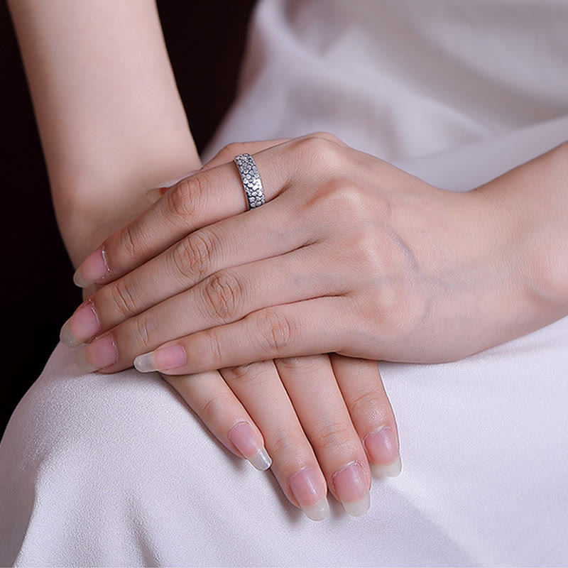 999 Sterling Silver Lotus Flower Plum Blossom Auspicious Clouds Engraved Enlightenment Ring - Image 7