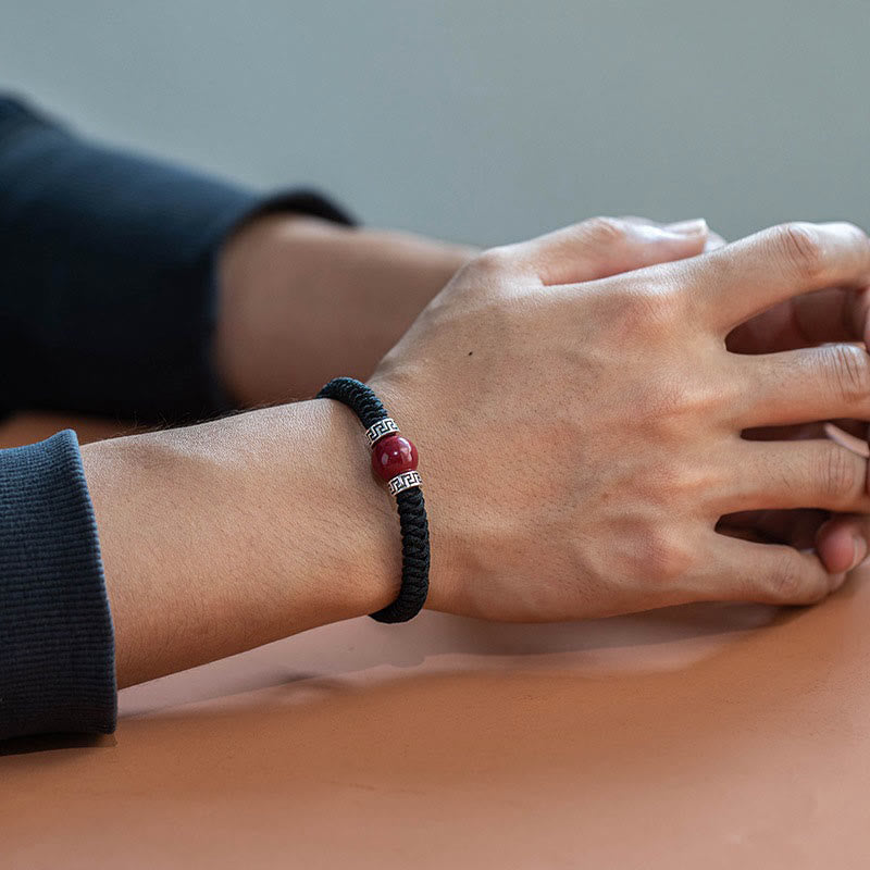 925 Sterling Silver Natural Cinnabar Bead Calm Handmade Braided String Bracelet - Image 10