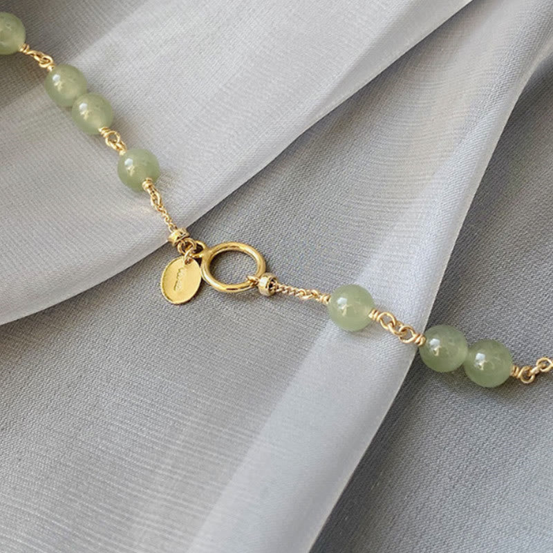 14k Gold Plated Hetian Jade Beaded Prosperity Chain Bracelet - Image 3