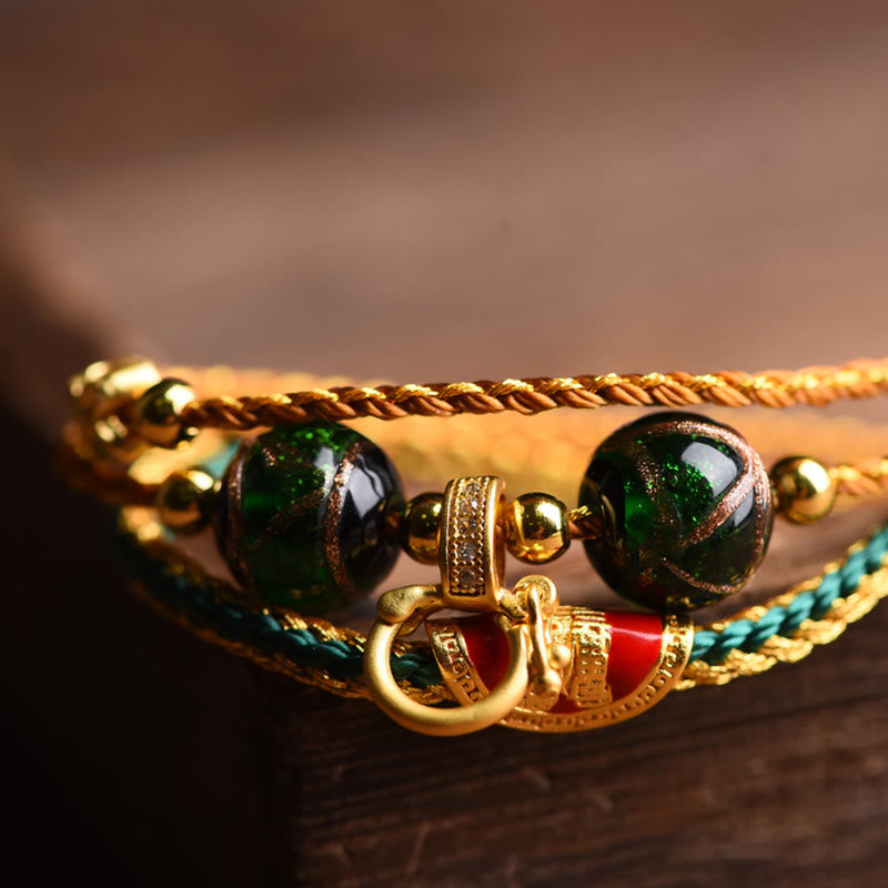Tibetan Handmade Rope Liuli Glass Bead Braided Multilayered Healing Bracelet - Image 6