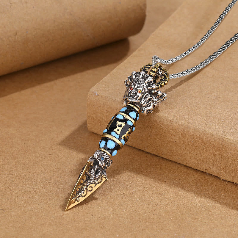 Tibet Om Mani Padme Hum Dzi Bead Dorje Vajra Pattern Wealth Rotatable Necklace Pendant - Image 8