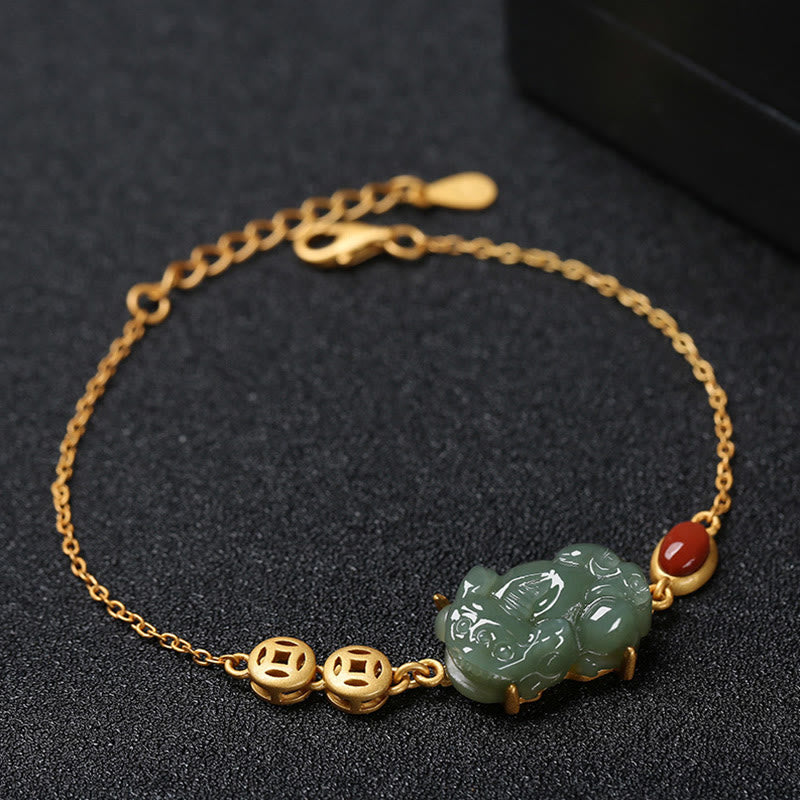 Cyan Jade PiXiu Copper Coin Red Agate Success Chain Bracelet - Image 4