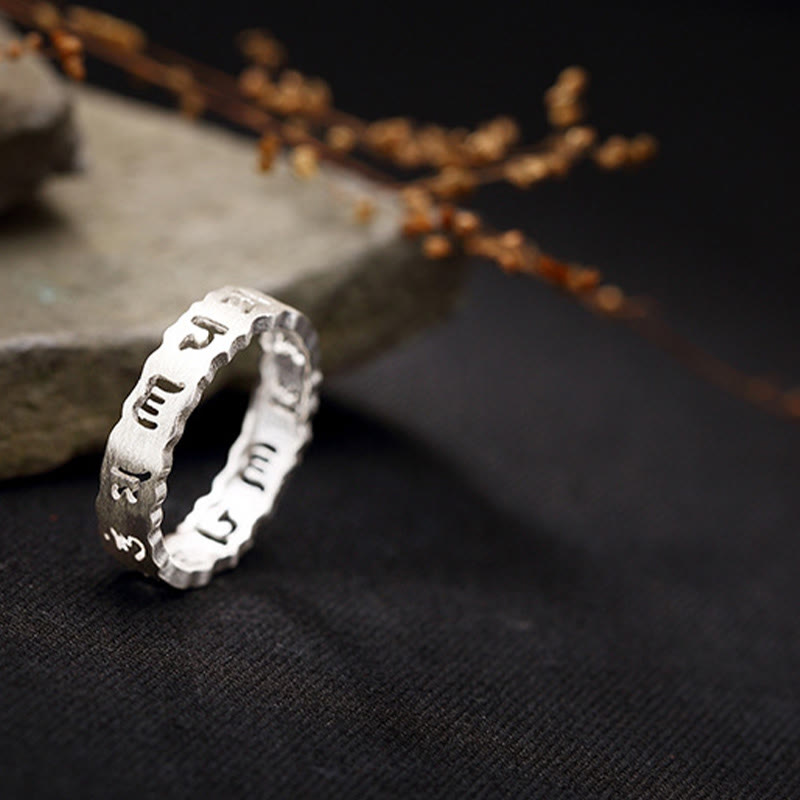 Tibetan 925 Sterling Silver Om Mani Padme Hum Peace Hollow Ring - Image 7