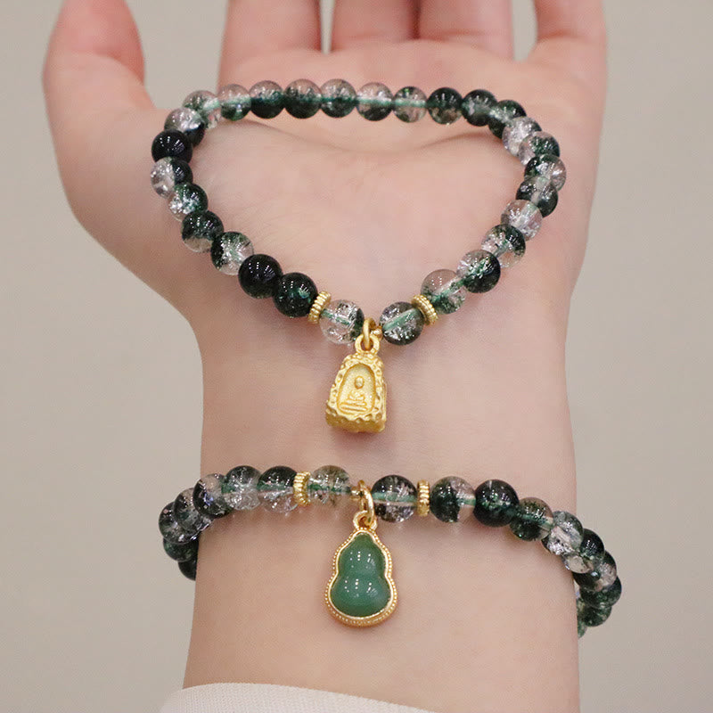 Natural Green Phantom Confidence Gourd Buddha Charm Bracelet