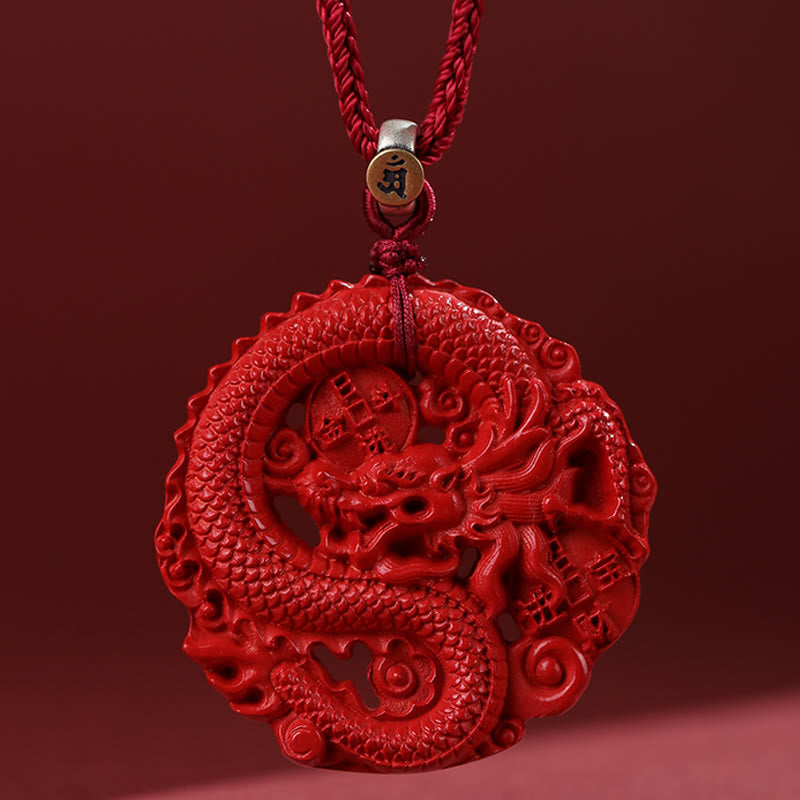 Year of the Dragon 925 Sterling Silver Natural Cinnabar Copper Coin Luck Necklace Pendant - Image 4