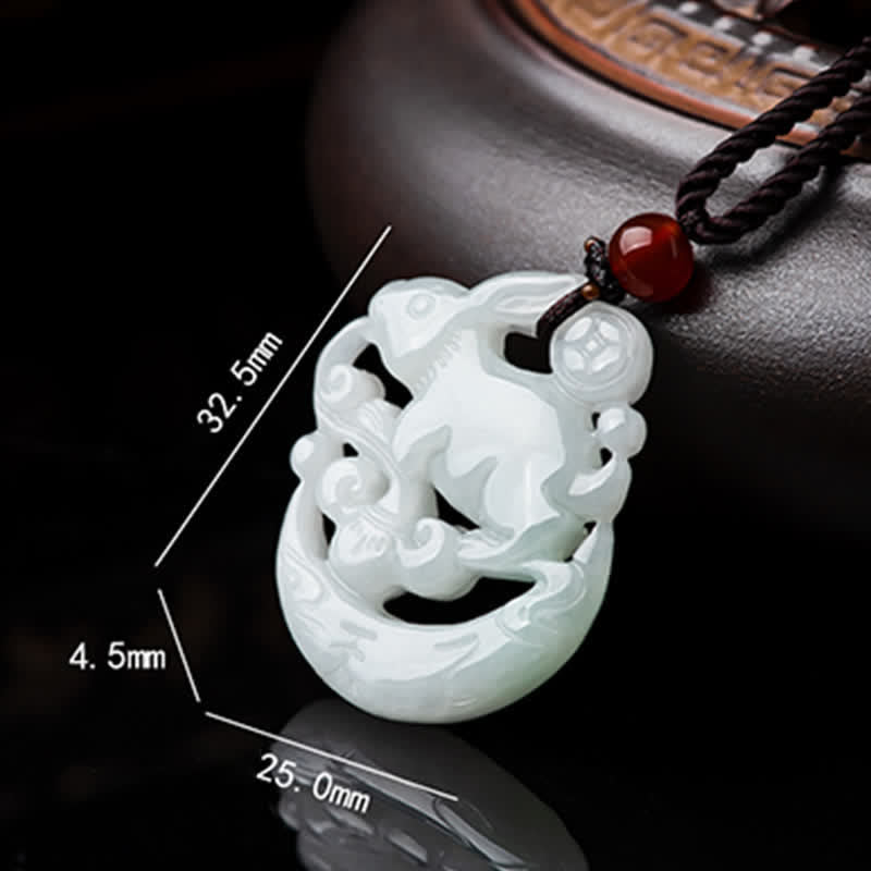 Year of the Rabbit White Jade Crescent Moon Protection Necklace Pendant - Image 7