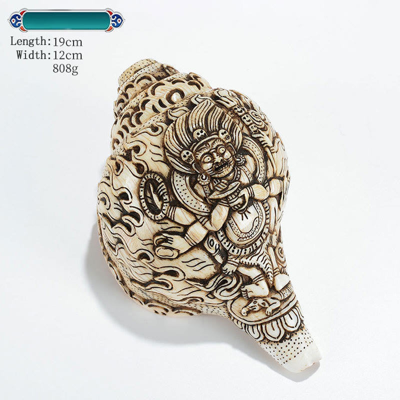 Tibetan Handmade Engraved Shankha Buddha Avalokitesvara Conch Shell Wealth Decoration - Image 29