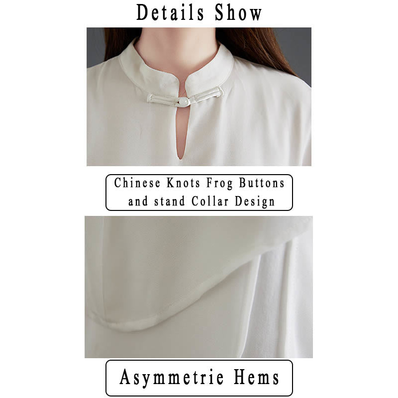 2Pcs Three Quarter Sleeve Irregular Design Shirt Wide Leg Pants Meditation Chiffon Women's Set - Image 5